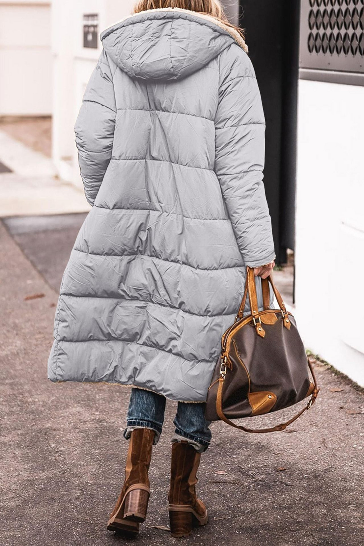 Sibilla | Women's Long Reversible Padded Coat with Sherpa Lining and Hood - Two Looks in One