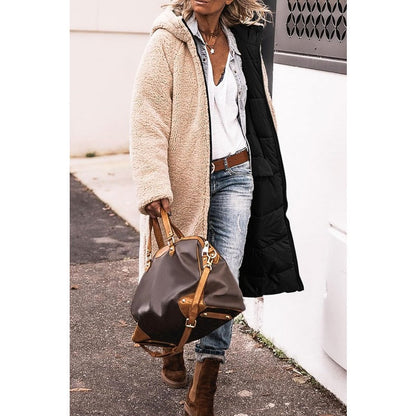Sibilla | Women's Long Reversible Padded Coat with Sherpa Lining and Hood - Two Looks in One