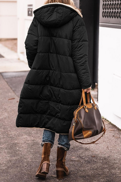 Sibilla | Women's Long Reversible Padded Coat with Sherpa Lining and Hood - Two Looks in One