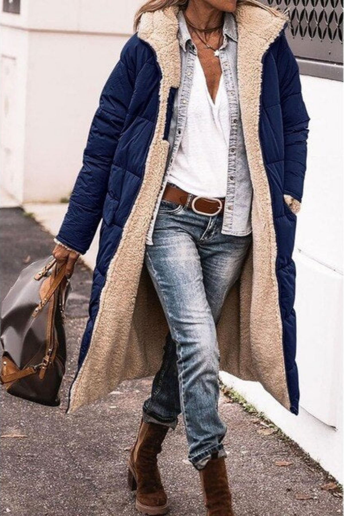 Sibilla | Women's Long Reversible Padded Coat with Sherpa Lining and Hood - Two Looks in One