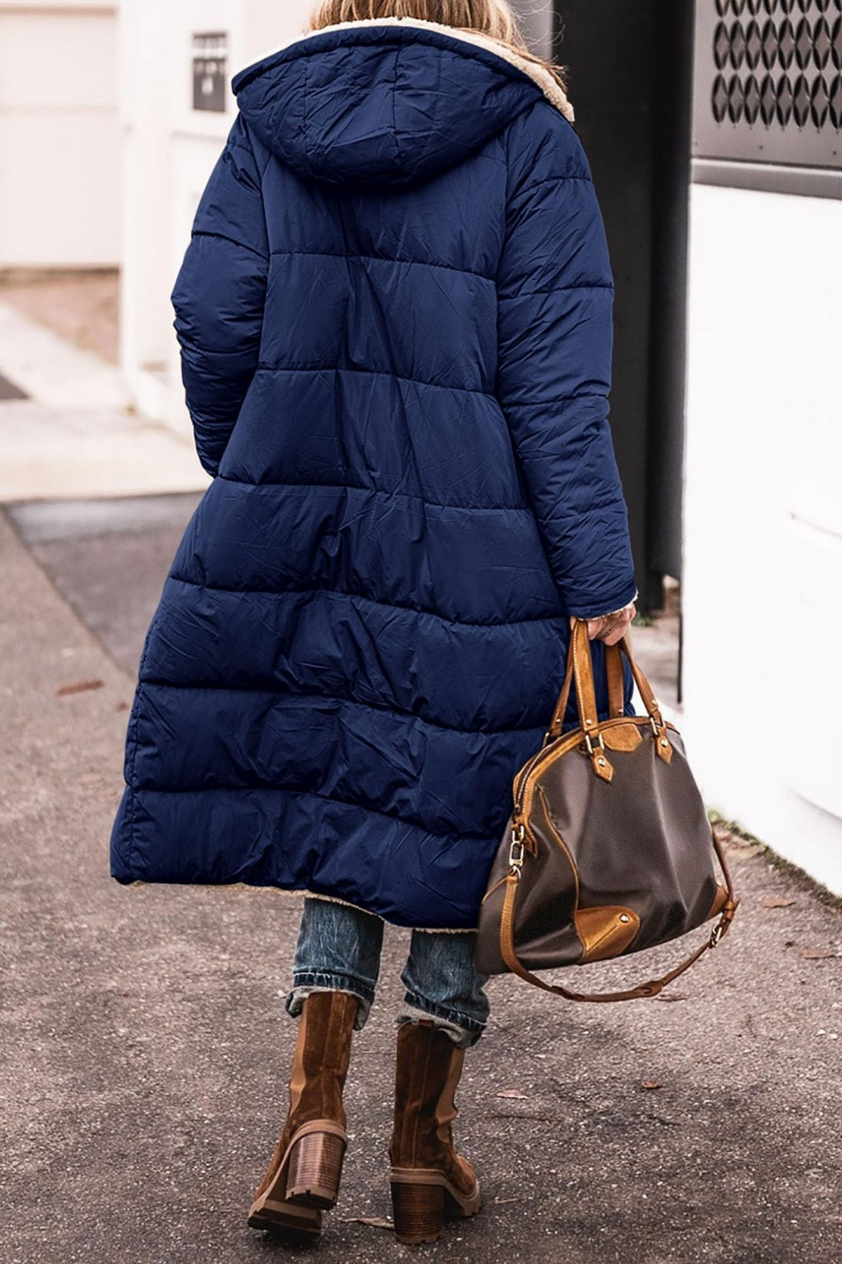 Sibilla | Women's Long Reversible Padded Coat with Sherpa Lining and Hood - Two Looks in One