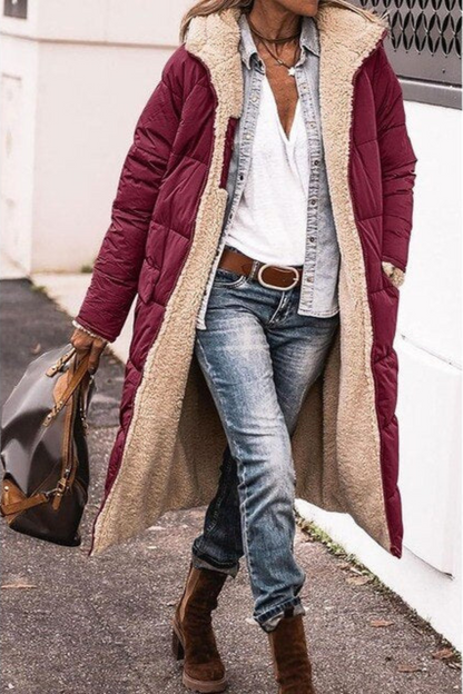 Sibilla | Women's Long Reversible Padded Coat with Sherpa Lining and Hood - Two Looks in One