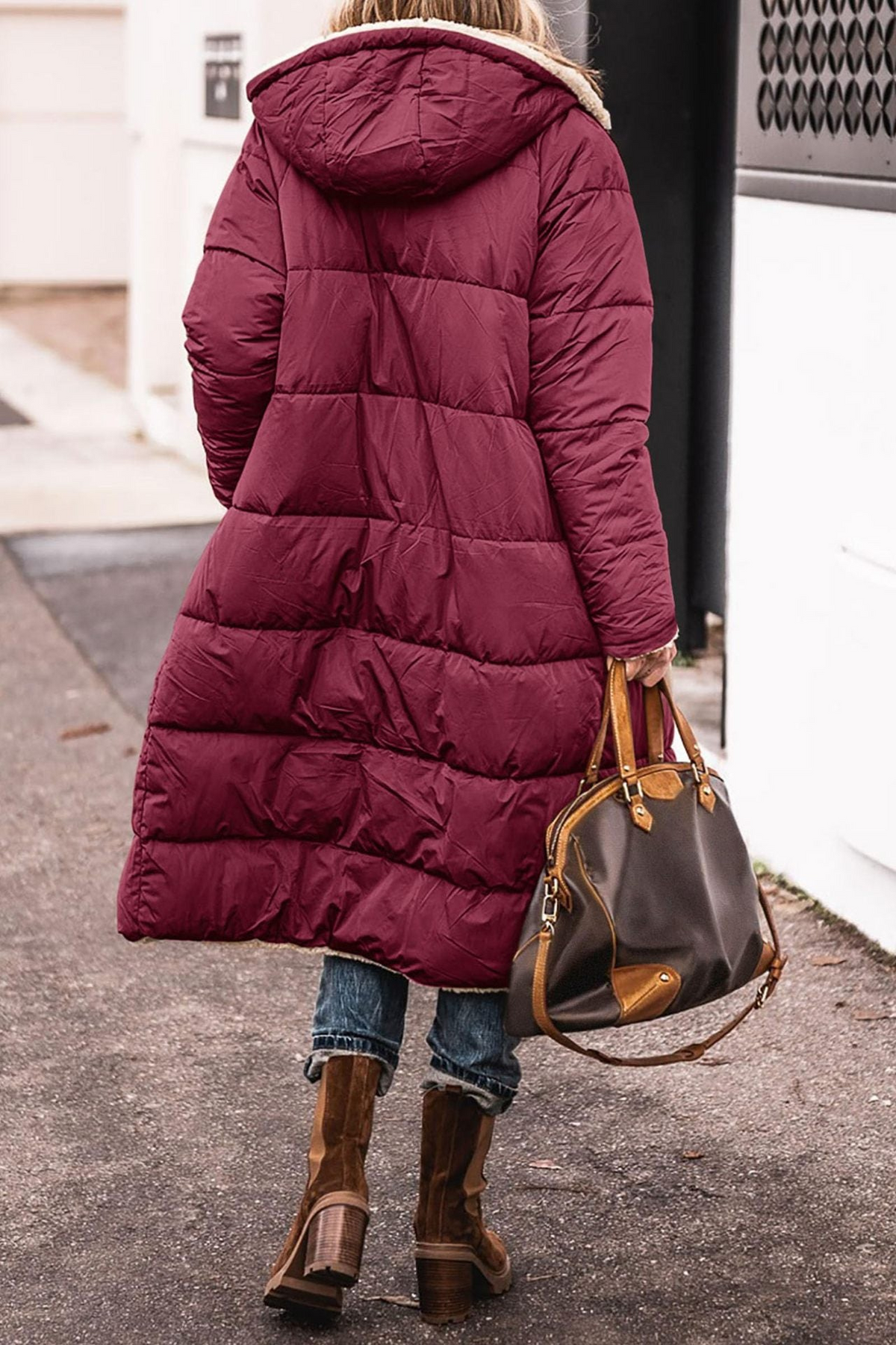 Sibilla | Women's Long Reversible Padded Coat with Sherpa Lining and Hood - Two Looks in One