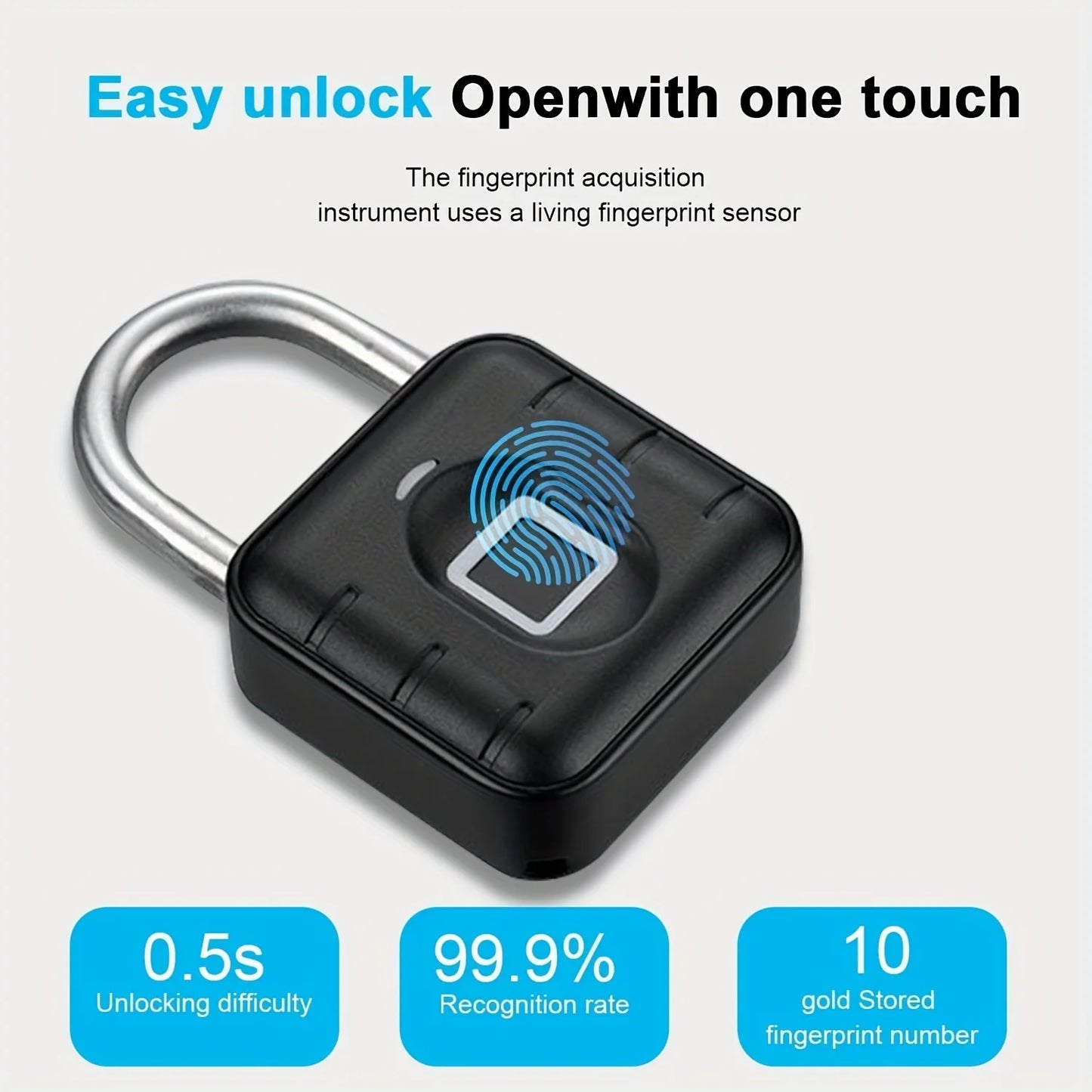 Lucchetto Smart | Lucchetto Impermeabile con Impronte Digitali Ricaricabile USB | Sicurezza Senza Chiave per Uso Esterno 0