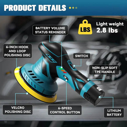 Car Polisher | Cordless Orbital Polisher with 6 Adjustable Speeds | Ideal for Scratch Removal and Professional Finish