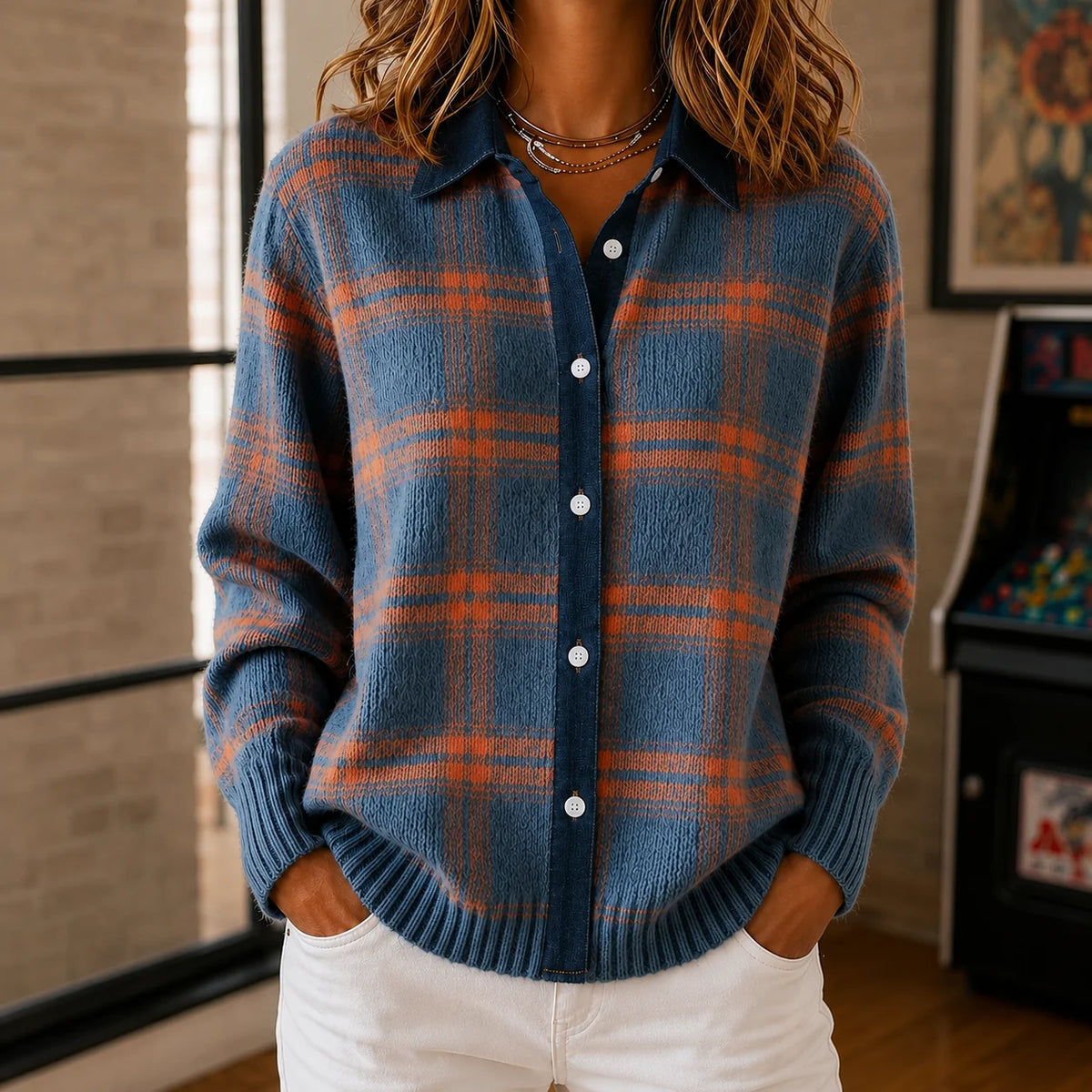 Luna | Elegante Maglione a Quadri con Colletto per Donna 0