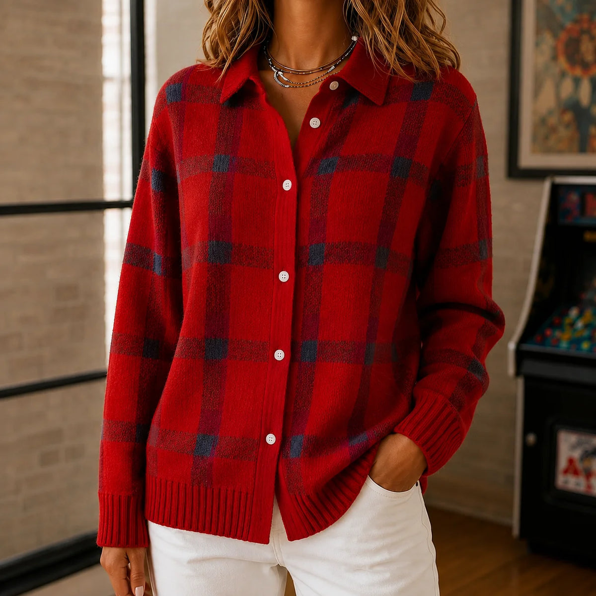 Luna | Elegante Maglione a Quadri con Colletto per Donna 3