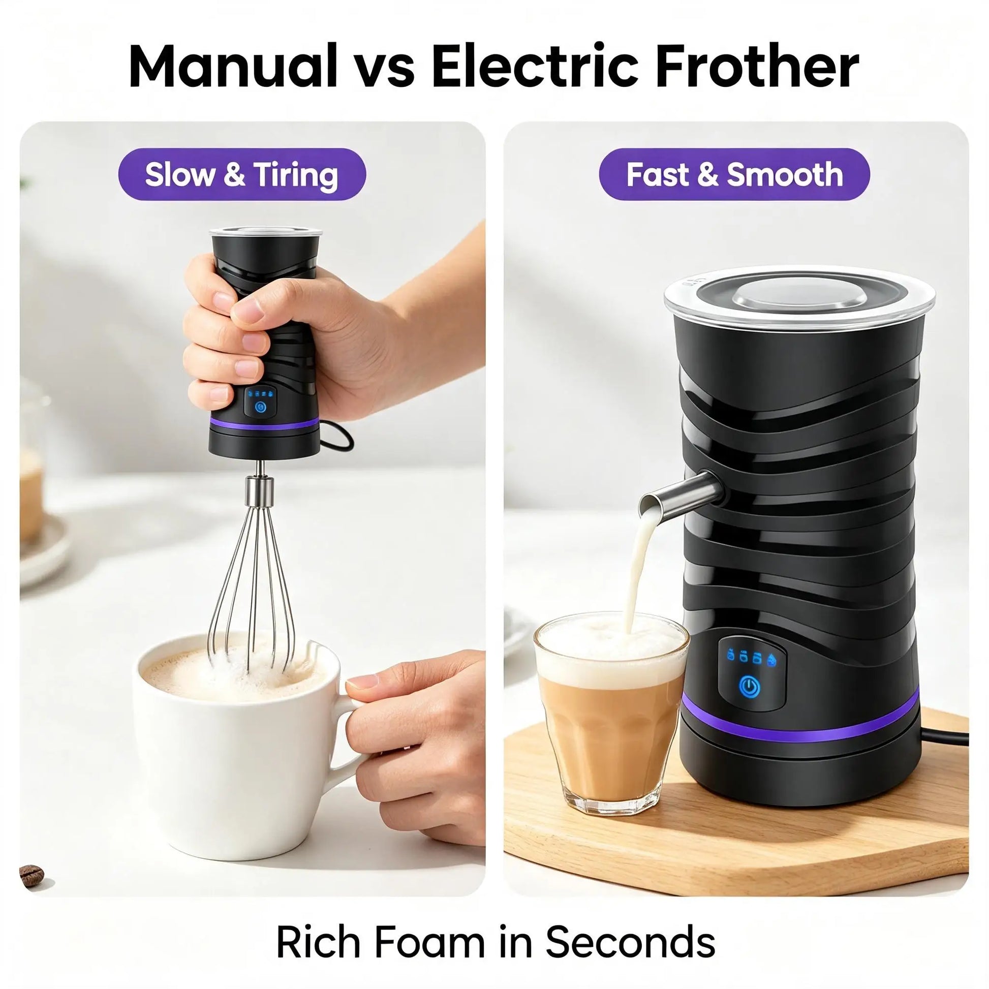 Macchina per Schiuma Latte Elettrica 4 in 1 con Spegnimento Automatico | Design Silenzioso per Cappuccini e Cioccolate Calde 2