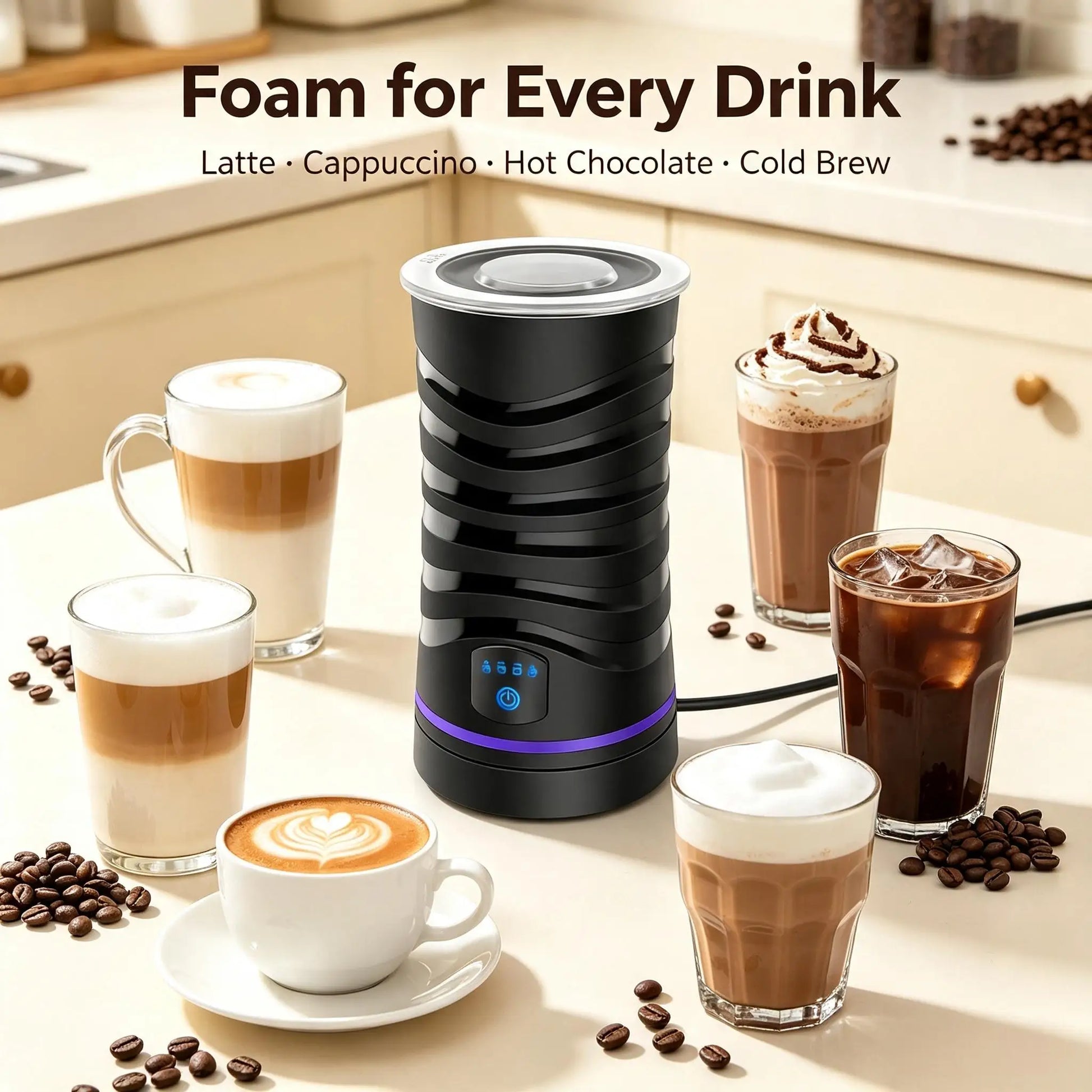 Macchina per Schiuma Latte Elettrica 4 in 1 con Spegnimento Automatico | Design Silenzioso per Cappuccini e Cioccolate Calde 5