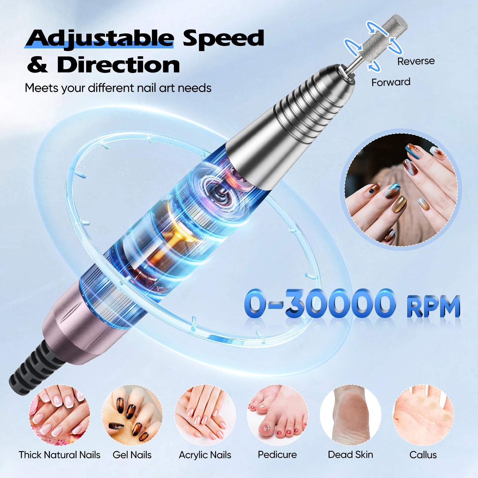 Macchina per Unghie 6 in 1 | Trapano Elettrico con Raccoglitore di Polvere e Lampada LED | Strumento Multifunzionale per Nail Art e Design Unghie 3