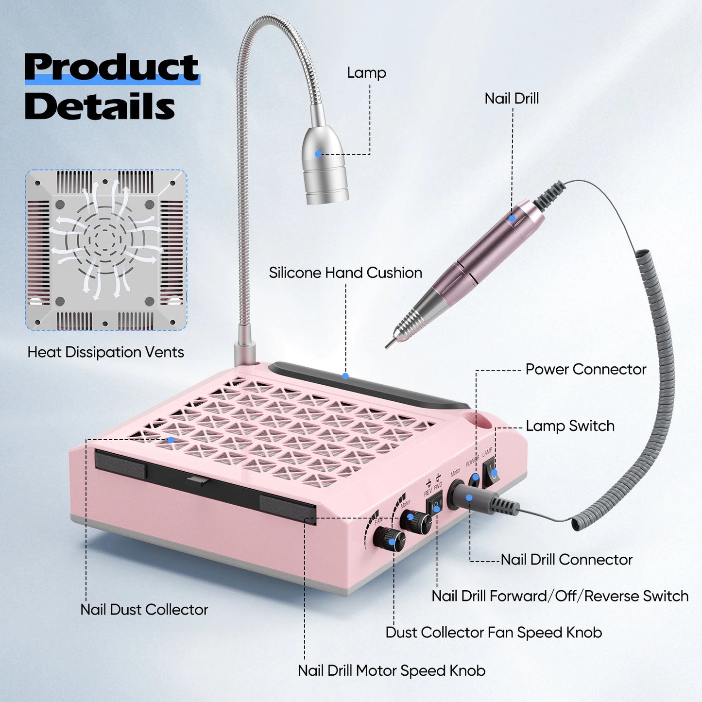 Macchina per Unghie 6 in 1 | Trapano Elettrico con Raccoglitore di Polvere e Lampada LED | Strumento Multifunzionale per Nail Art e Design Unghie 4