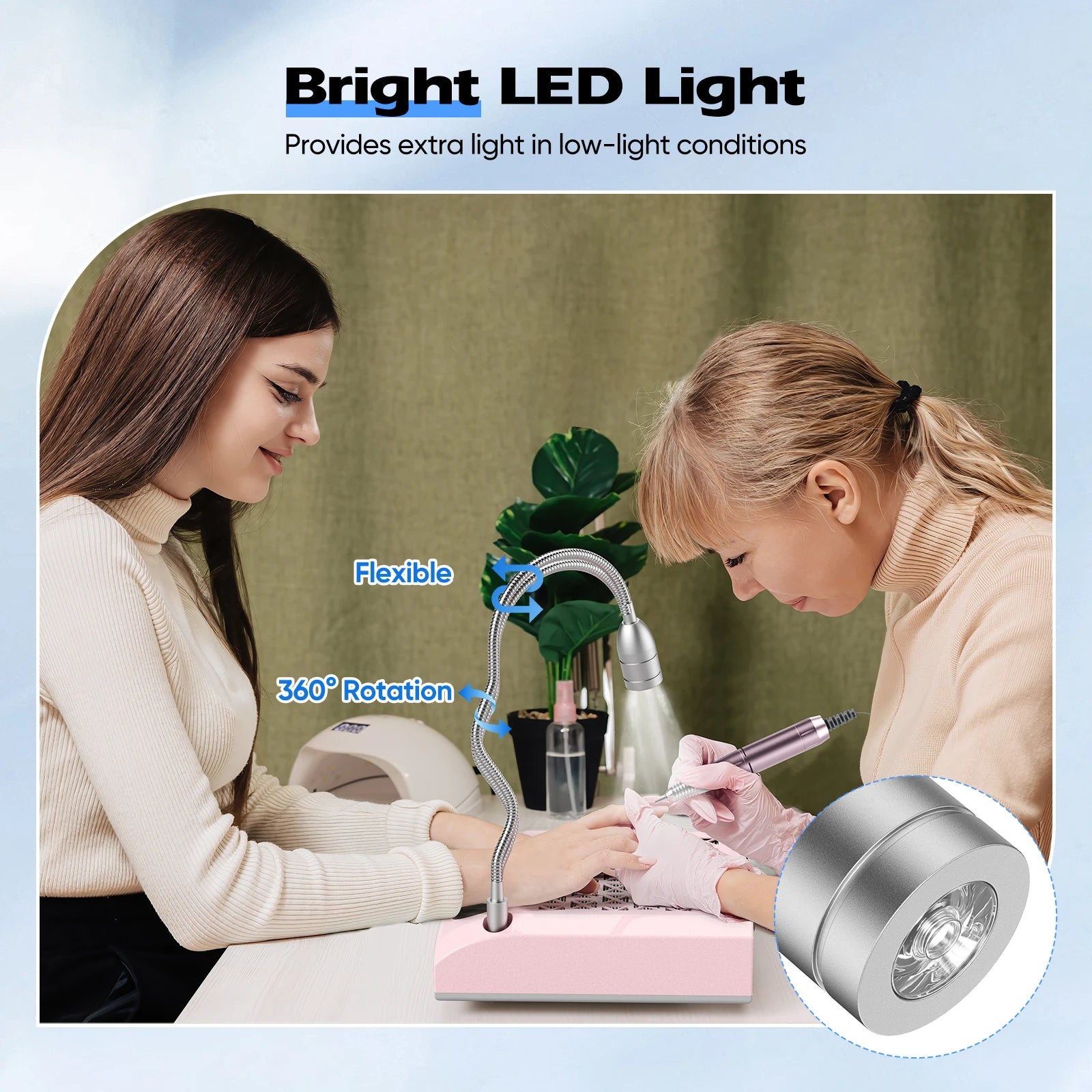 Macchina per Unghie 6 in 1 | Trapano Elettrico con Raccoglitore di Polvere e Lampada LED | Strumento Multifunzionale per Nail Art e Design Unghie 5
