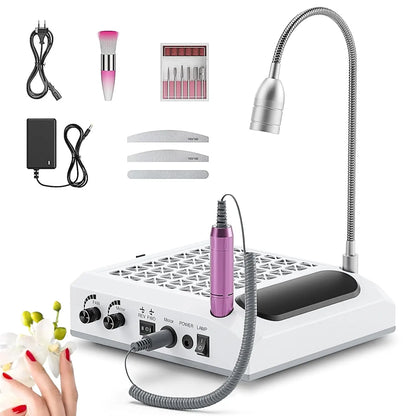 Macchina per Unghie 6 in 1 | Trapano Elettrico con Raccoglitore di Polvere e Lampada LED | Strumento Multifunzionale per Nail Art e Design Unghie 7