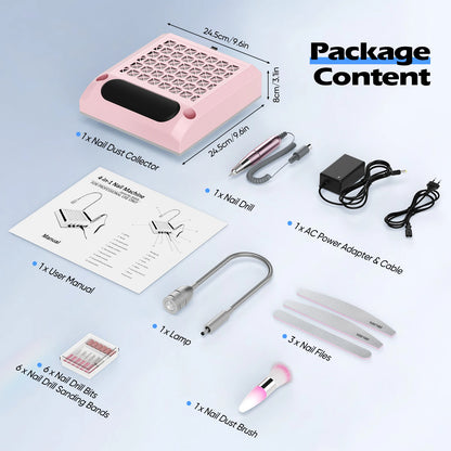Macchina per Unghie 6 in 1 | Trapano Elettrico con Raccoglitore di Polvere e Lampada LED | Strumento Multifunzionale per Nail Art e Design Unghie 8