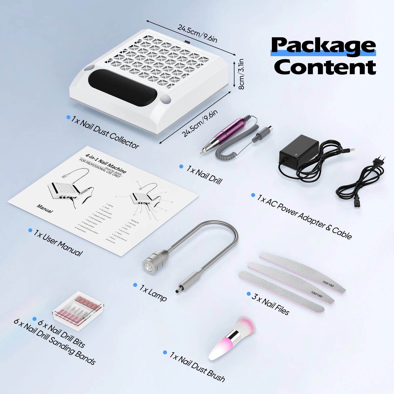 Macchina per Unghie 6 in 1 | Trapano Elettrico con Raccoglitore di Polvere e Lampada LED | Strumento Multifunzionale per Nail Art e Design Unghie 9