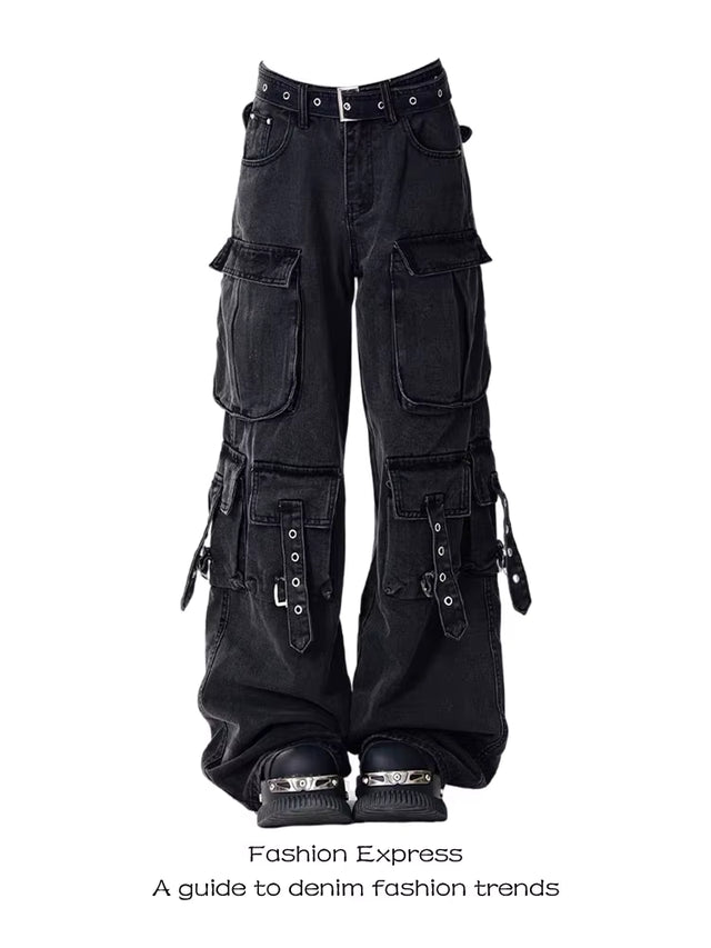 Mason | Vintage Cargo Jeans Dritti con Multitasche per Look Grunge 0