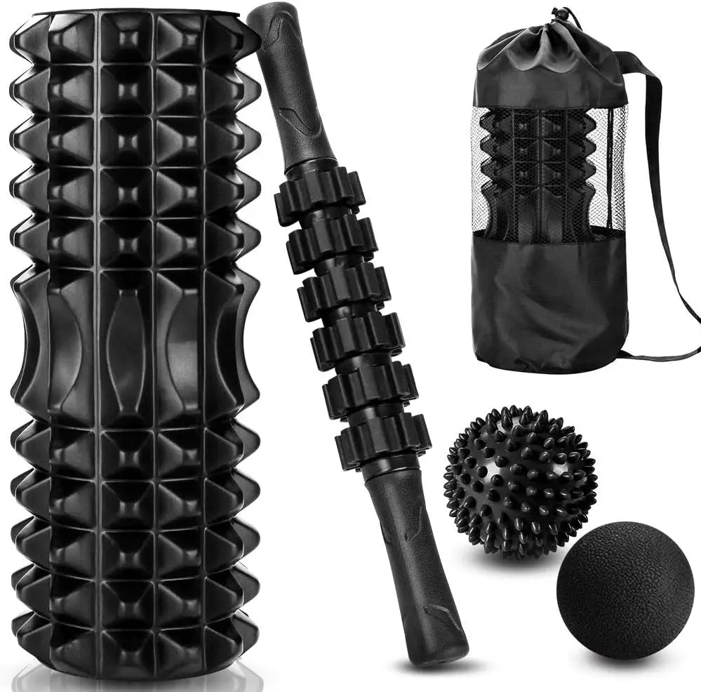 Massaggio Profondo | Set 5 in 1 con Sfera, Bastone e Rullo per Esercizi di Fitness e Recupero Muscolare 0
