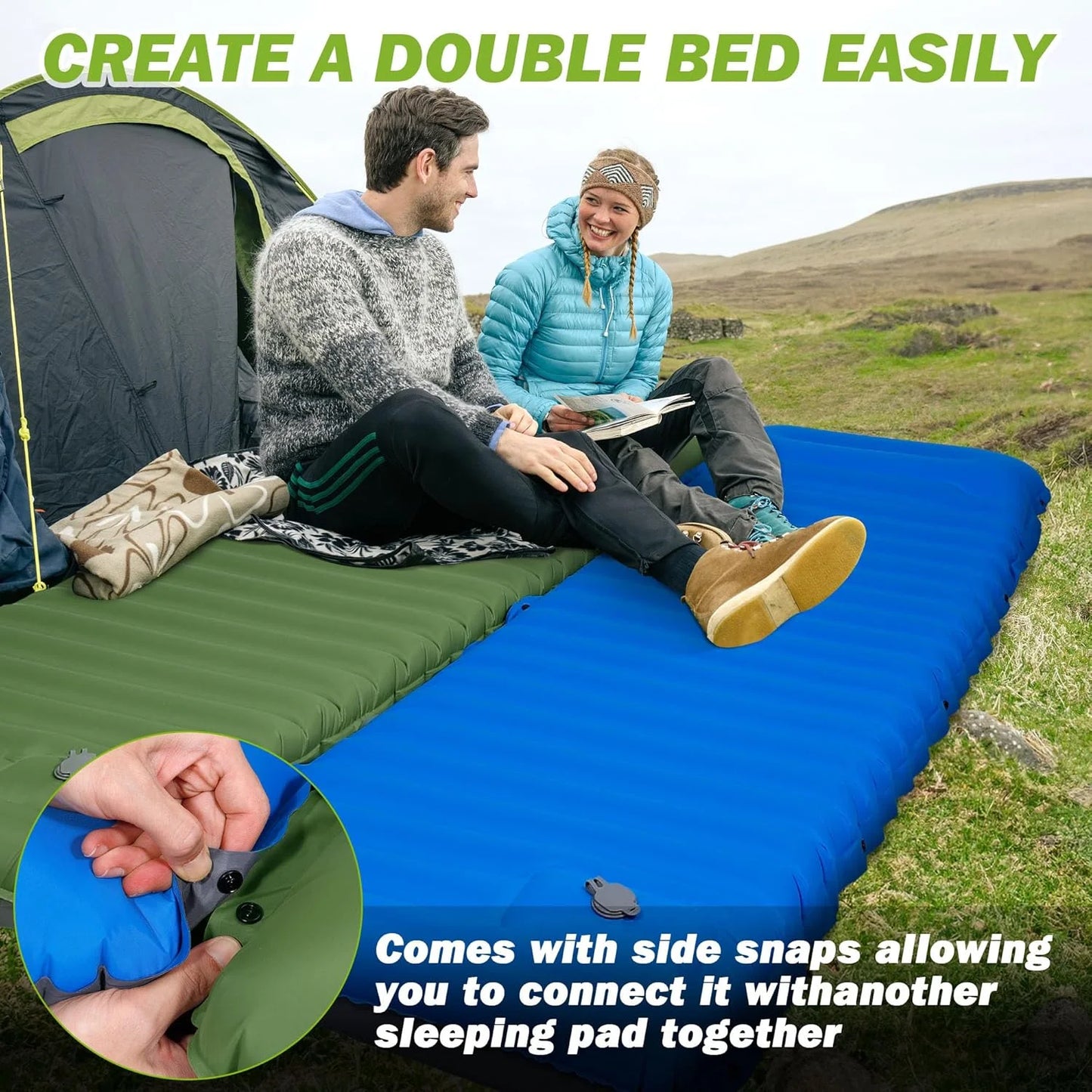Extra Thick Camping Mat | 4-Inch Self-Inflating Pad for Comfort and Versatility