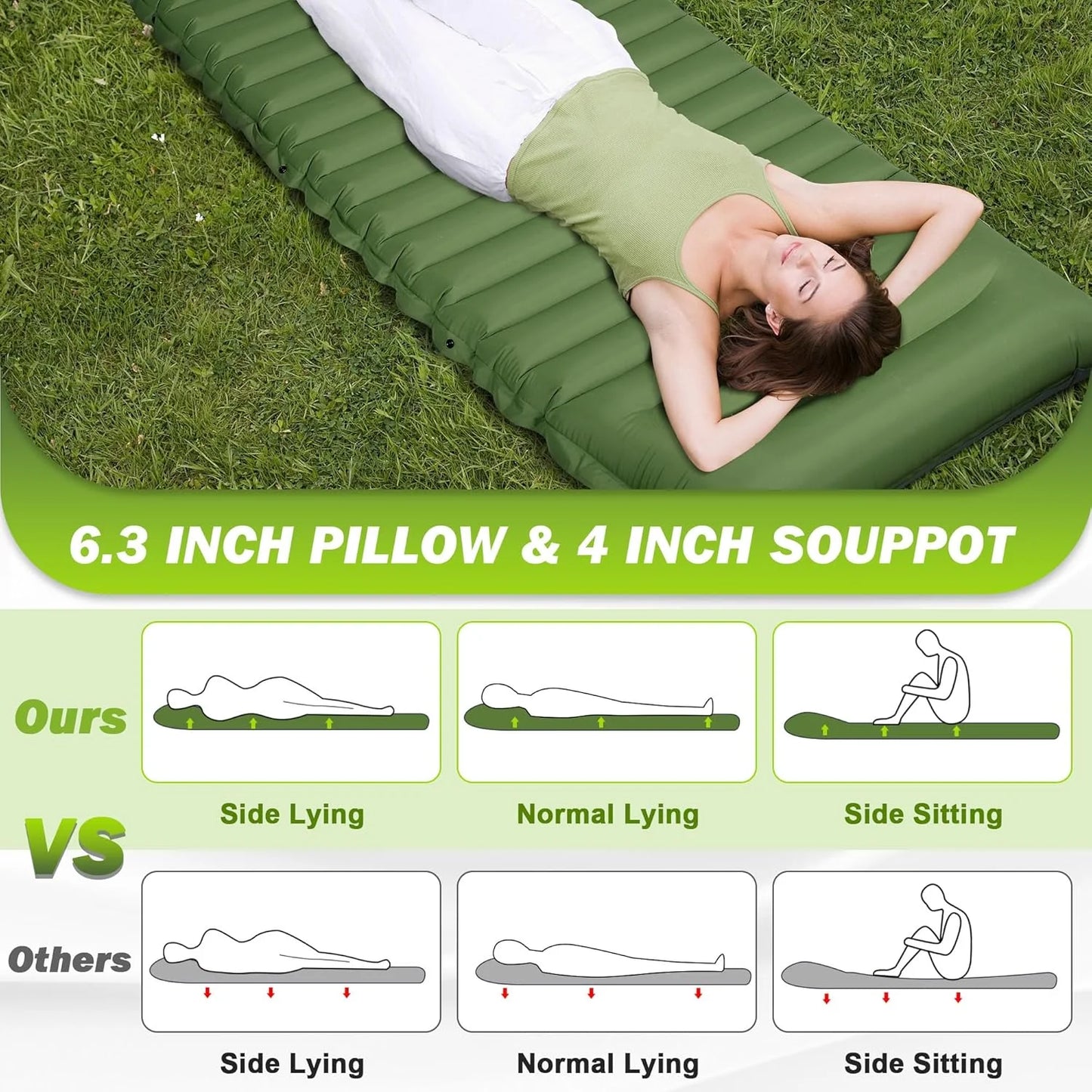Extra Thick Camping Mat | 4-Inch Self-Inflating Pad for Comfort and Versatility