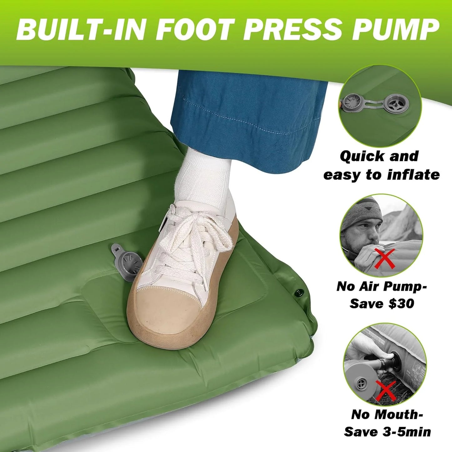 Extra Thick Camping Mat | 4-Inch Self-Inflating Pad for Comfort and Versatility