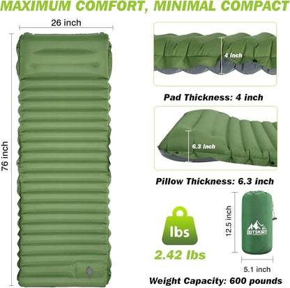 Extra Thick Camping Mat | 4-Inch Self-Inflating Pad for Comfort and Versatility