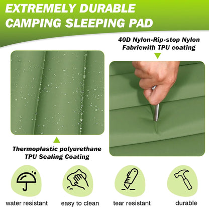 Extra Thick Camping Mat | 4-Inch Self-Inflating Pad for Comfort and Versatility