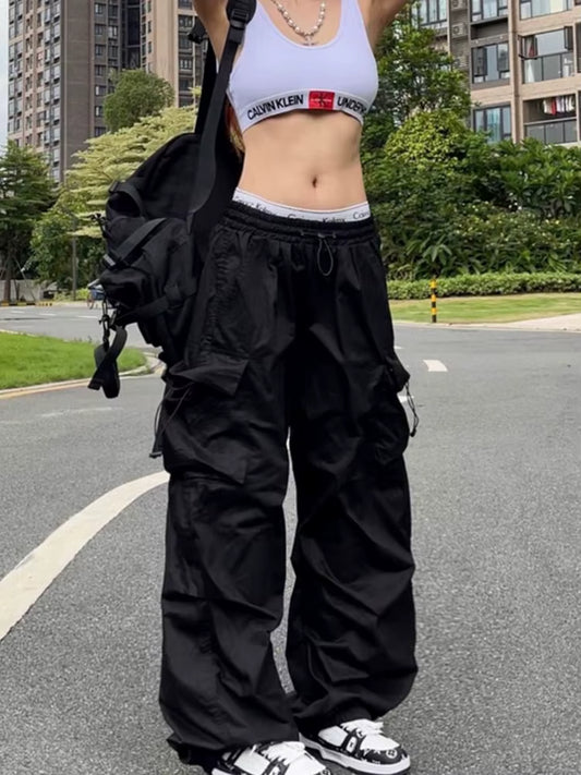 Maya | Pantaloni Cargo Oversize Neri Con Tasche Laterali 0
