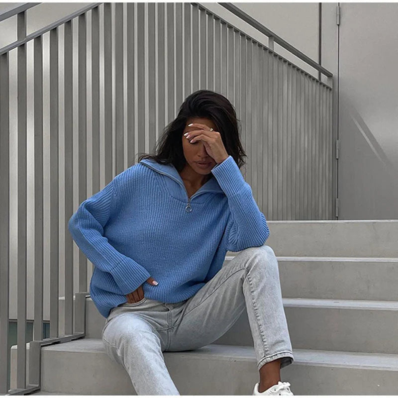 Mia | Comodo Maglione Oversize con Mezza Zip per Donna 5