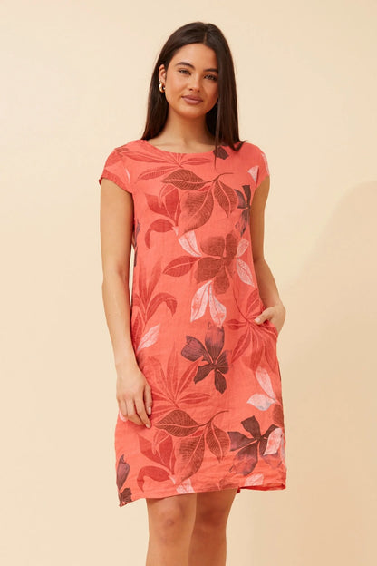 Mia | Elegante Abito Donna in Lino con Stampa Foglia Casual 3
