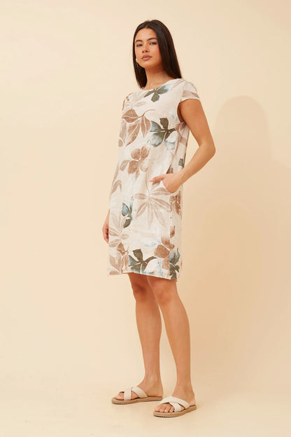Mia | Elegante Abito Donna in Lino con Stampa Foglia Casual 8