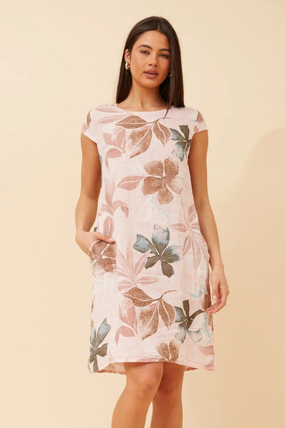 Mia | Elegante Abito Donna in Lino con Stampa Foglia Casual 9