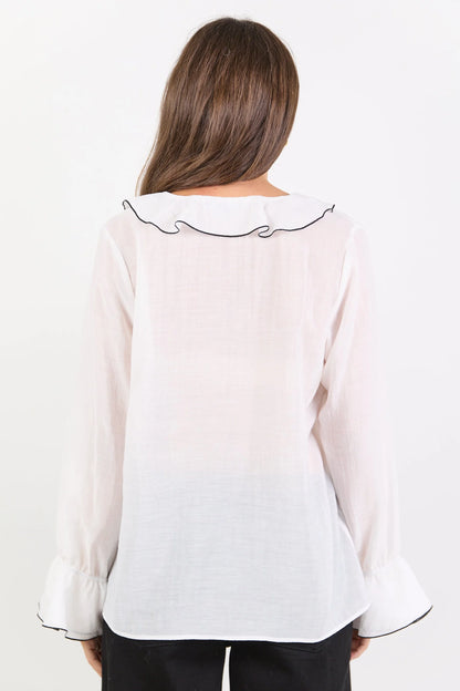 Mia | Elegante Blusa Trasparente con Rouches e Bordo Nero 5