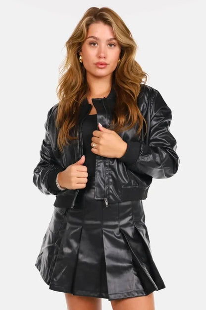 Mia | Elegante Bomber Nero in Pelle per Donna 2