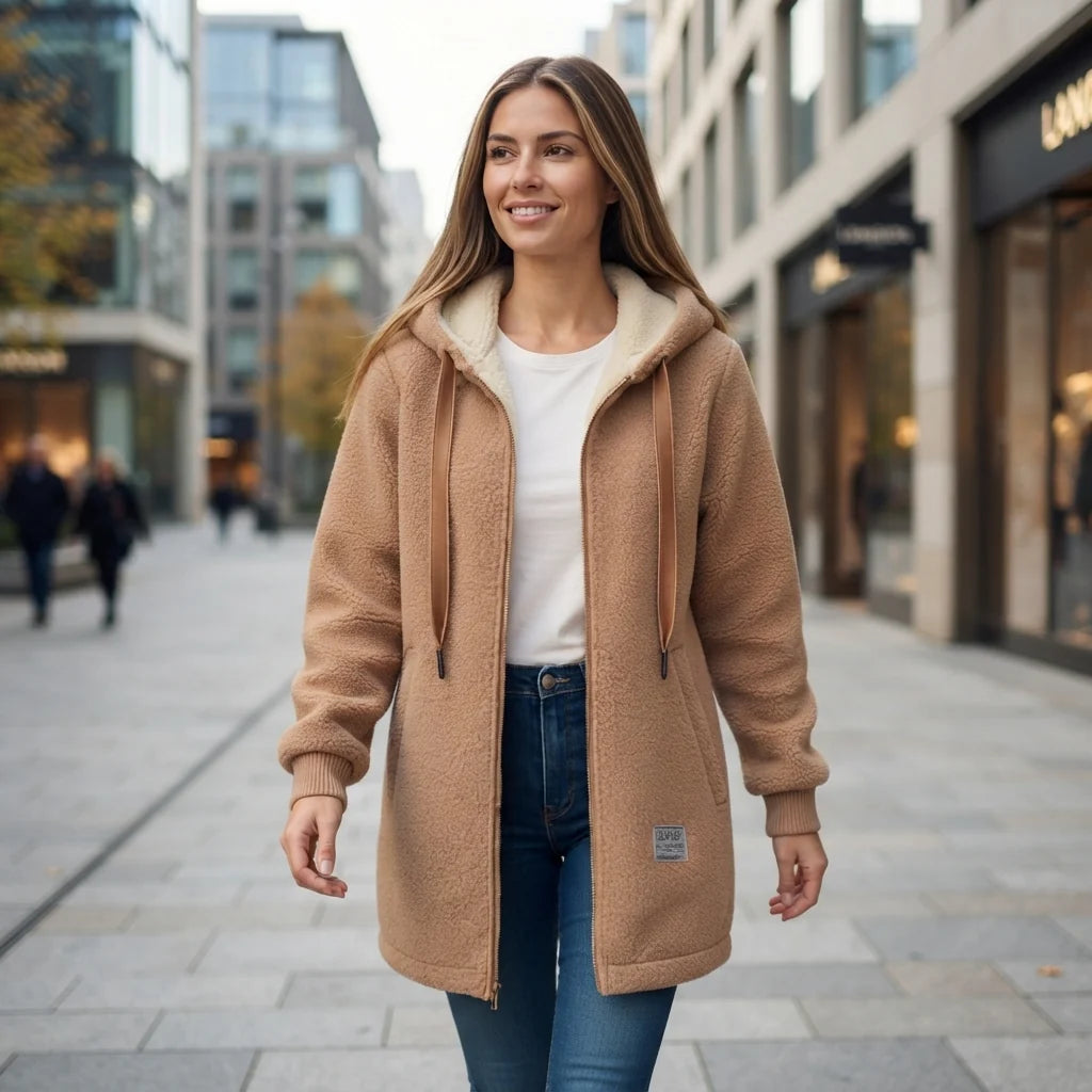 Mia | Elegante Giacca Lunga Donna con Cappuccio e Zip Casual 2