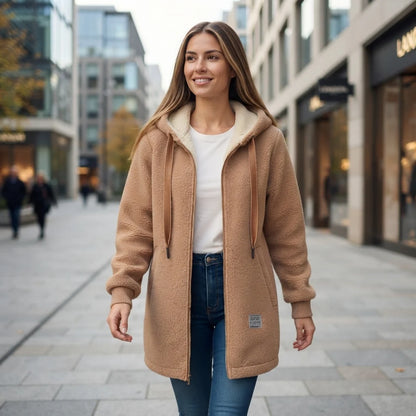 Mia | Elegante Giacca Lunga Donna con Cappuccio e Zip Casual 2