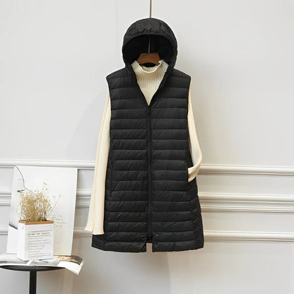 Mia | Elegante Gilet Lungo Trapuntato con Cappuccio per Donna 0