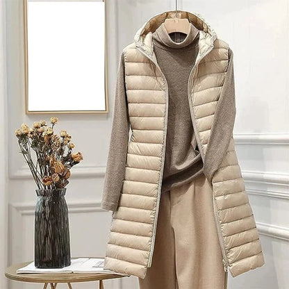 Mia | Elegante Gilet Lungo Trapuntato con Cappuccio per Donna 1