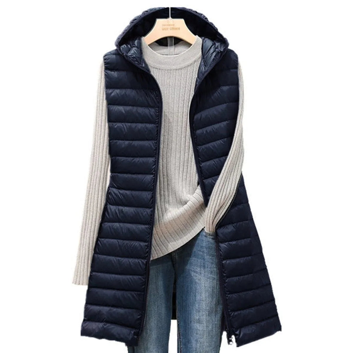 Mia | Elegante Gilet Lungo Trapuntato con Cappuccio per Donna 3