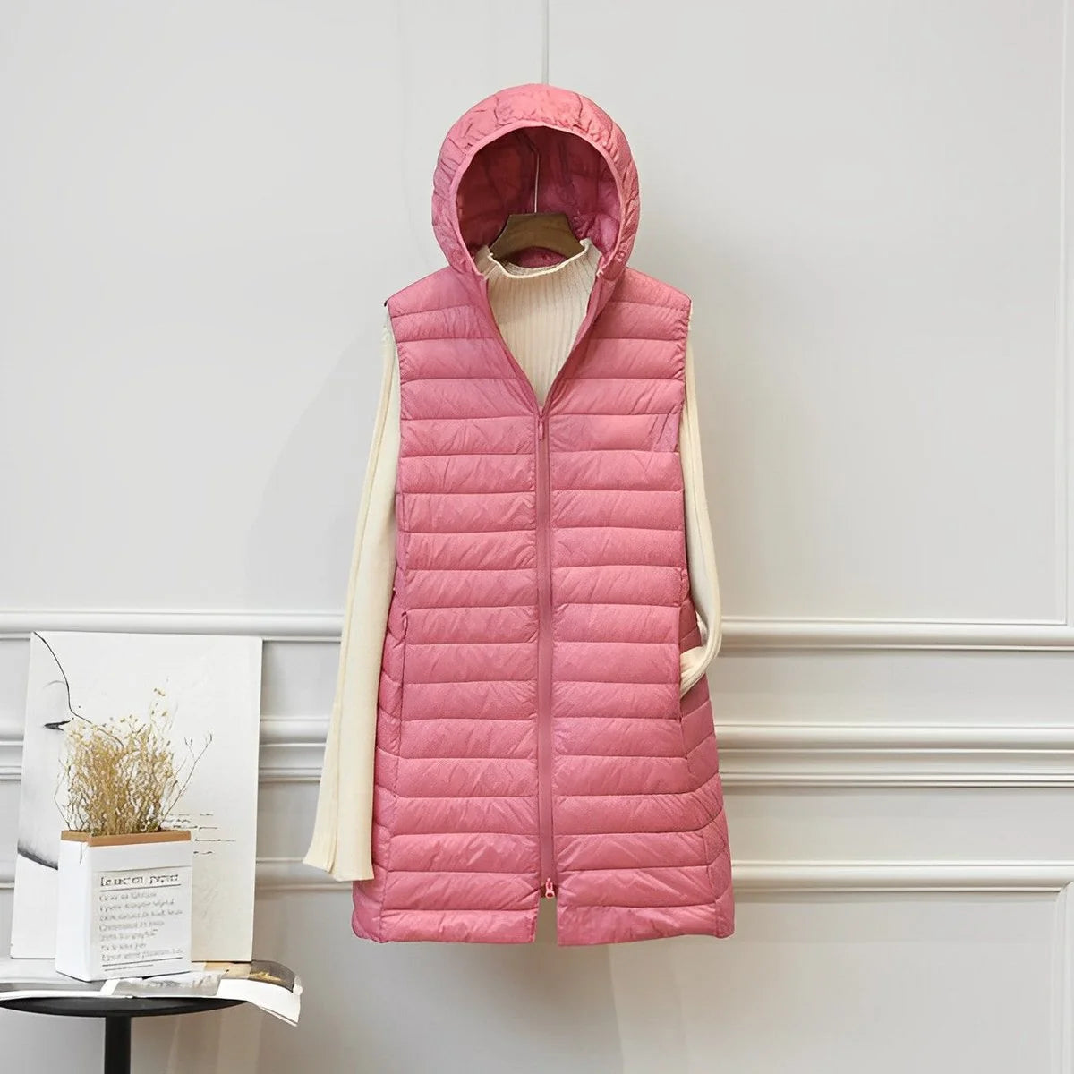 Mia | Elegante Gilet Lungo Trapuntato con Cappuccio per Donna 4