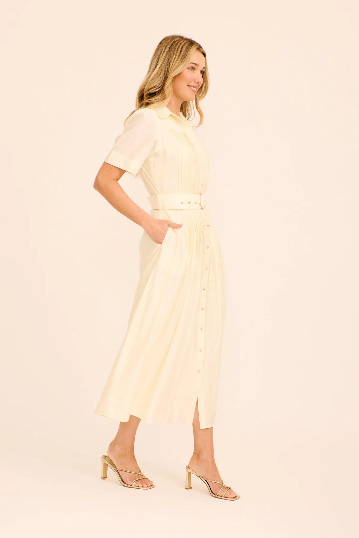 Mia | Elegante Maxi Abito Camicia Giallo Chiaro Per Donna 2