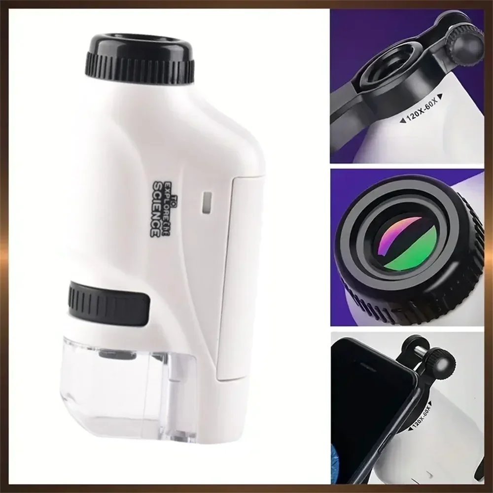 Microscopio Tascabile | Ingrandimento 60-120x con Luce LED | Ideale per Esperimenti Scientifici e Osservazione di Campioni Biologici 2