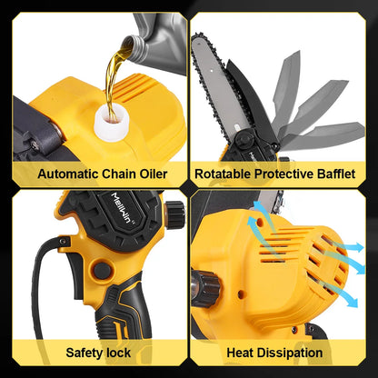 6-Inch Battery-Powered Mini Electric Chainsaw with Portable Design | Ideal for Pruning and Wood Cutting