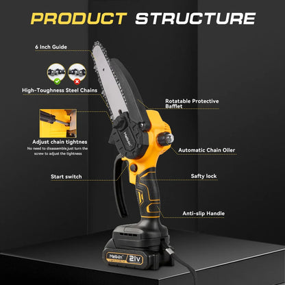 6-Inch Battery-Powered Mini Electric Chainsaw with Portable Design | Ideal for Pruning and Wood Cutting