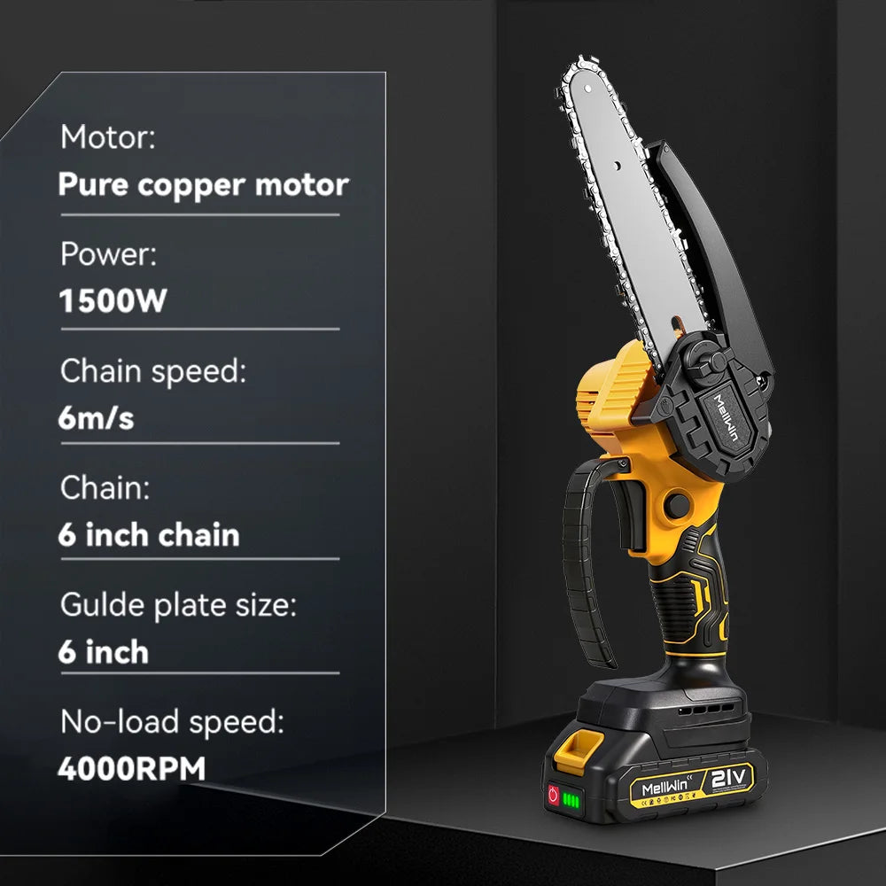 6-Inch Battery-Powered Mini Electric Chainsaw with Portable Design | Ideal for Pruning and Wood Cutting