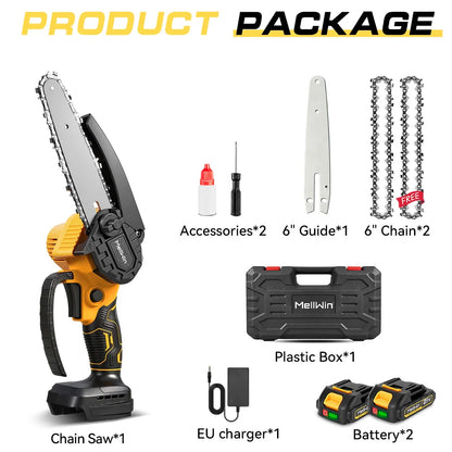 6-Inch Battery-Powered Mini Electric Chainsaw with Portable Design | Ideal for Pruning and Wood Cutting