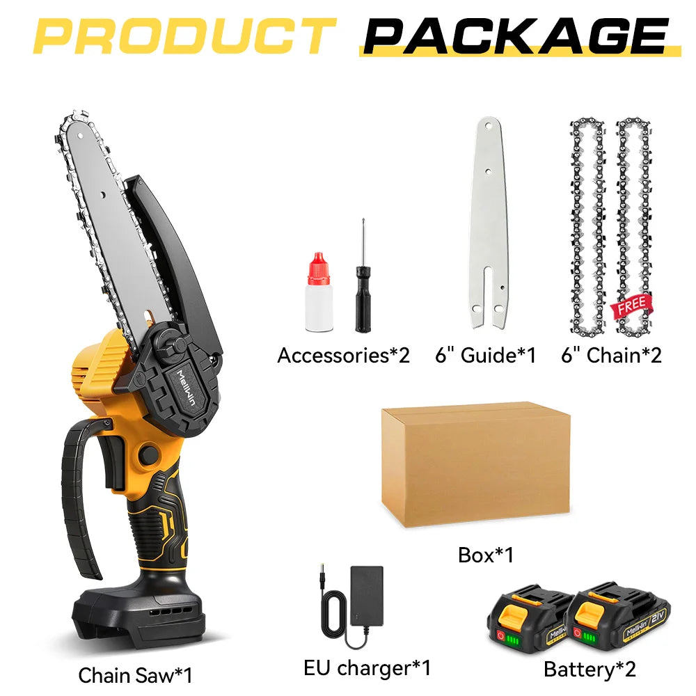 6-Inch Battery-Powered Mini Electric Chainsaw with Portable Design | Ideal for Pruning and Wood Cutting