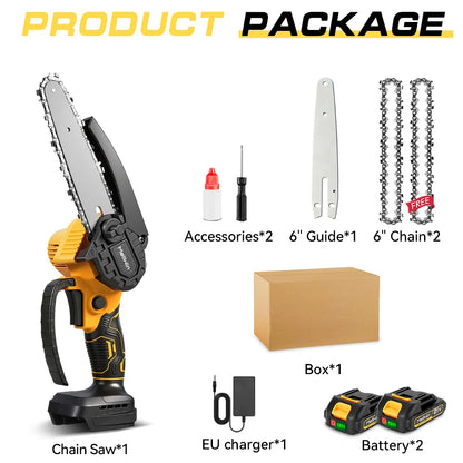 6-Inch Battery-Powered Mini Electric Chainsaw with Portable Design | Ideal for Pruning and Wood Cutting