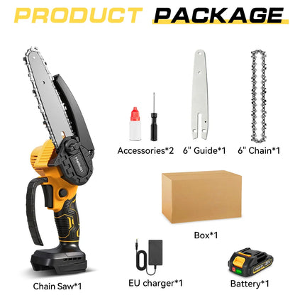 6-Inch Battery-Powered Mini Electric Chainsaw with Portable Design | Ideal for Pruning and Wood Cutting