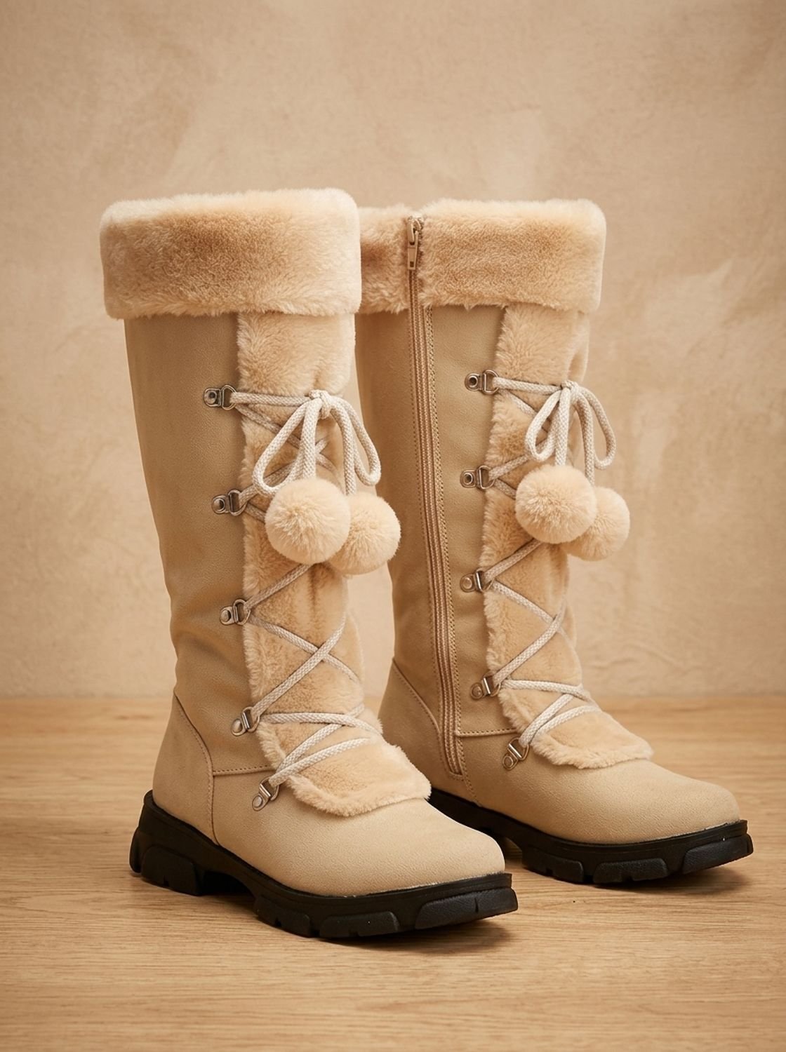 Ortensia | Halbhohe Winterstiefel für Damen mit weichem Umschlag und Pompon - Verspielte Wärme