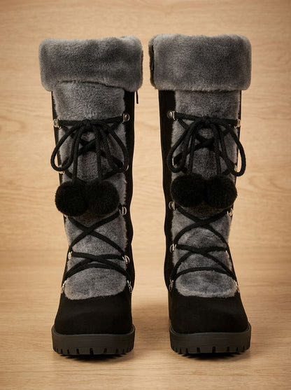 Ortensia | Halbhohe Winterstiefel für Damen mit weichem Umschlag und Pompon - Verspielte Wärme